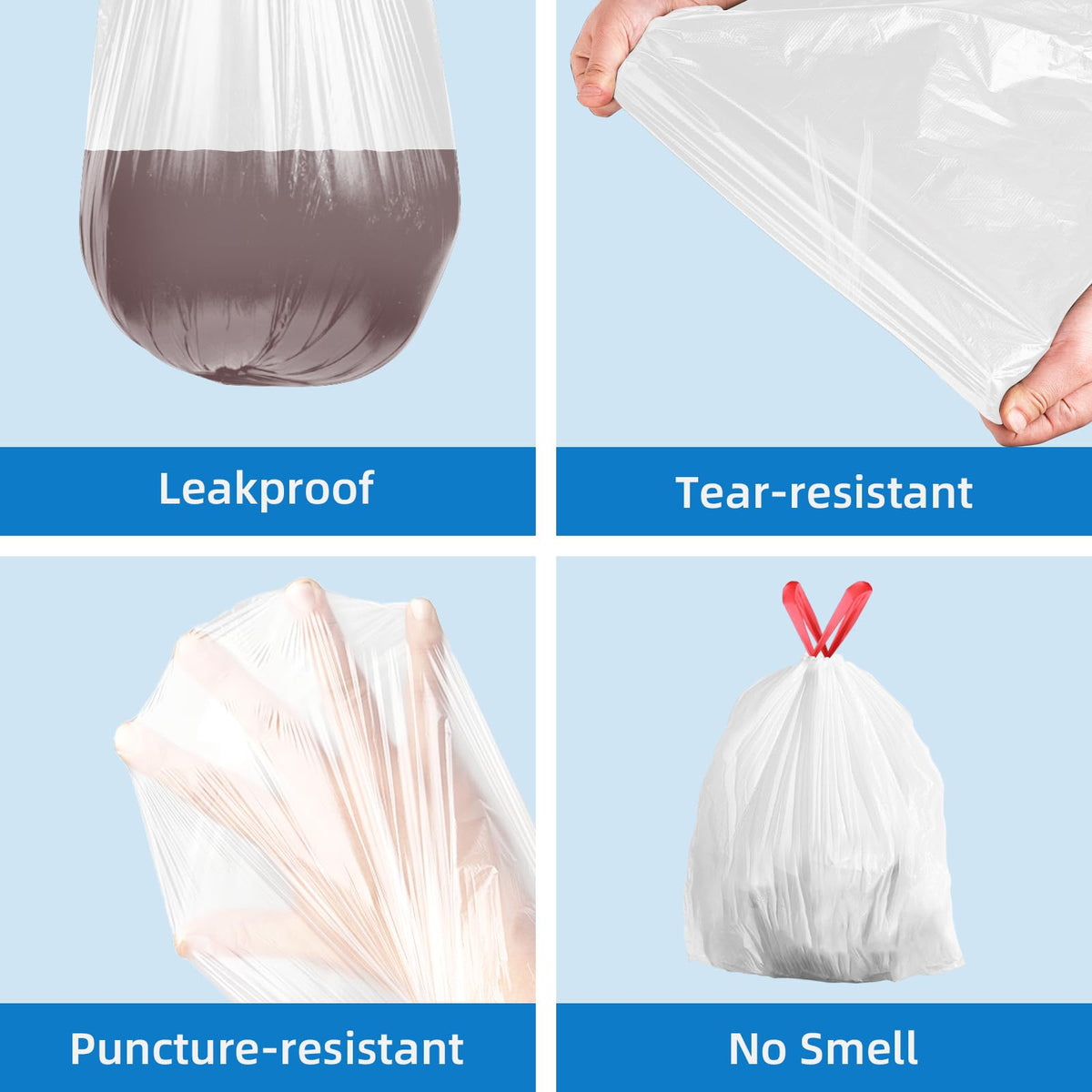 13.2 Gallon Tall Kitchen Drawstring Trash Bags, 200 Count Unscented Leak Proof K338743