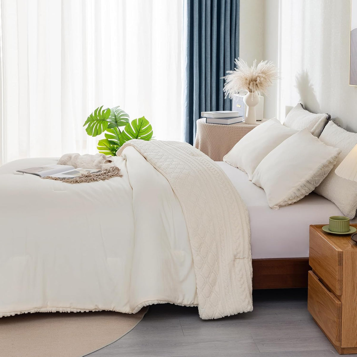 White King Size Sherpa Fleece Down Alternative Comforter Set M1909