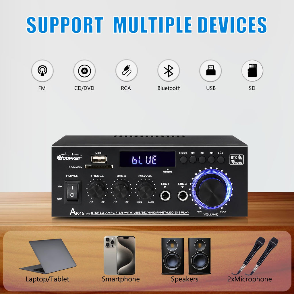 400W 2 Channel Bluetooth 5.0 Stereo Audio Amplifier H645090