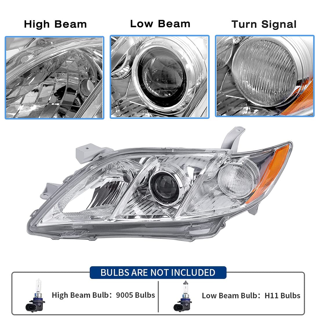 Chrome Housing Amber Reflector Clear Lens Headlights E7112