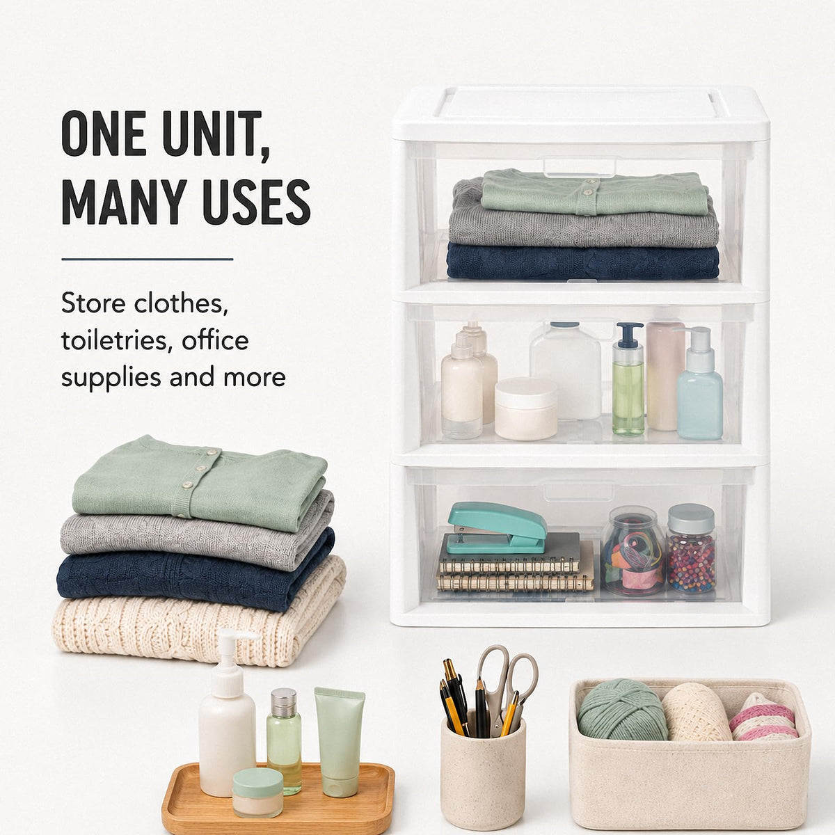 3 Drawer Clear Plastic Storage Organizer S622