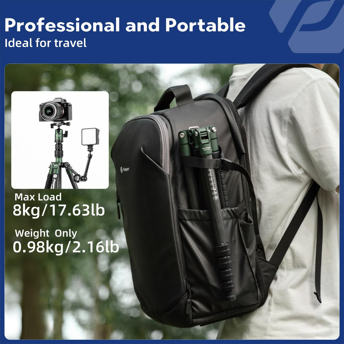 60" Carbon Fiber Camera Tripod with Ball Head and Monopod G974