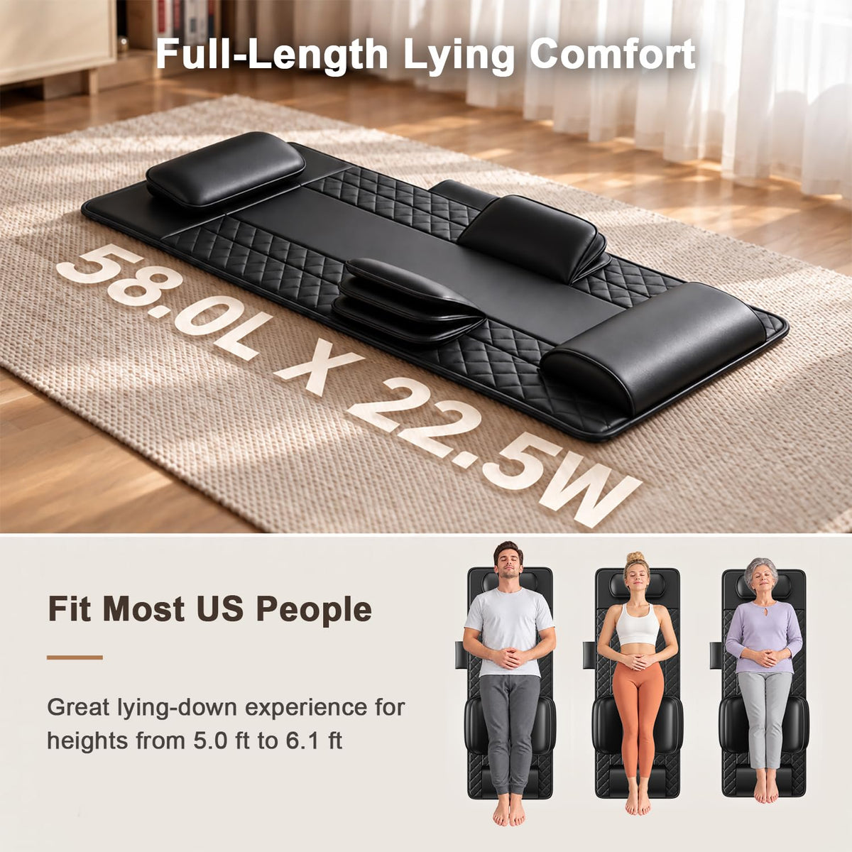 Full Body Massage Mat with Heat, 3D Stretching Back Massager Pad, 4 Modes 3 Intensities 3 Heat Levels, Portable Foldable PU Leather P1135