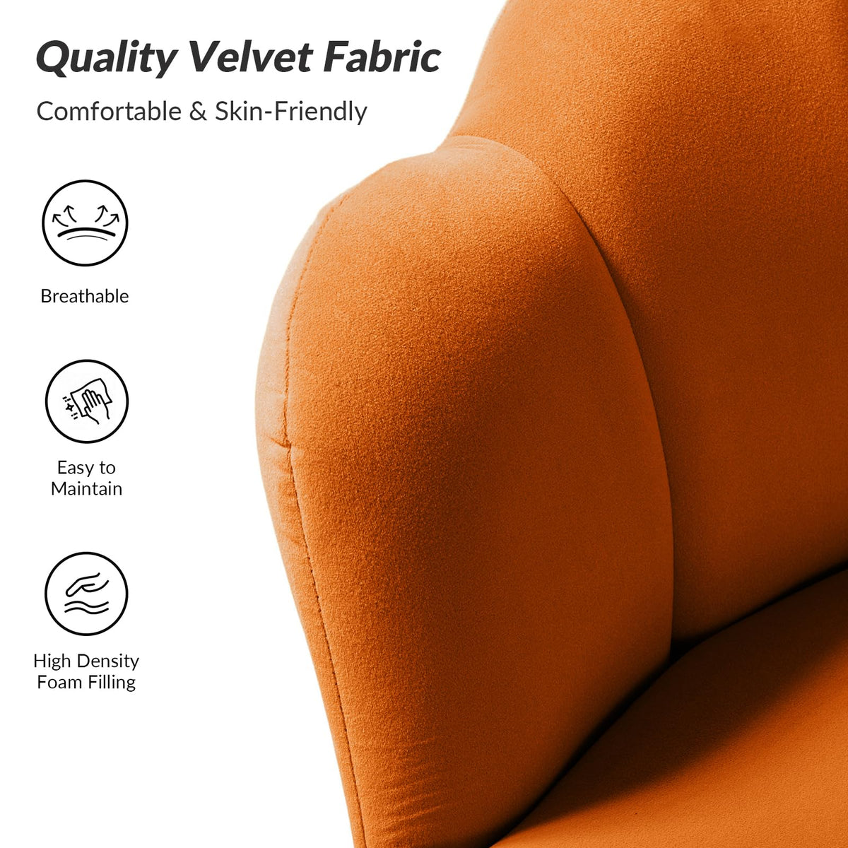 Orange Velvet Channel Tufted Accent Chair with Gold Legs Y736972