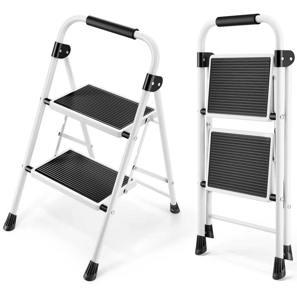 2 Step Folding Step Stool with Handrails White T778001