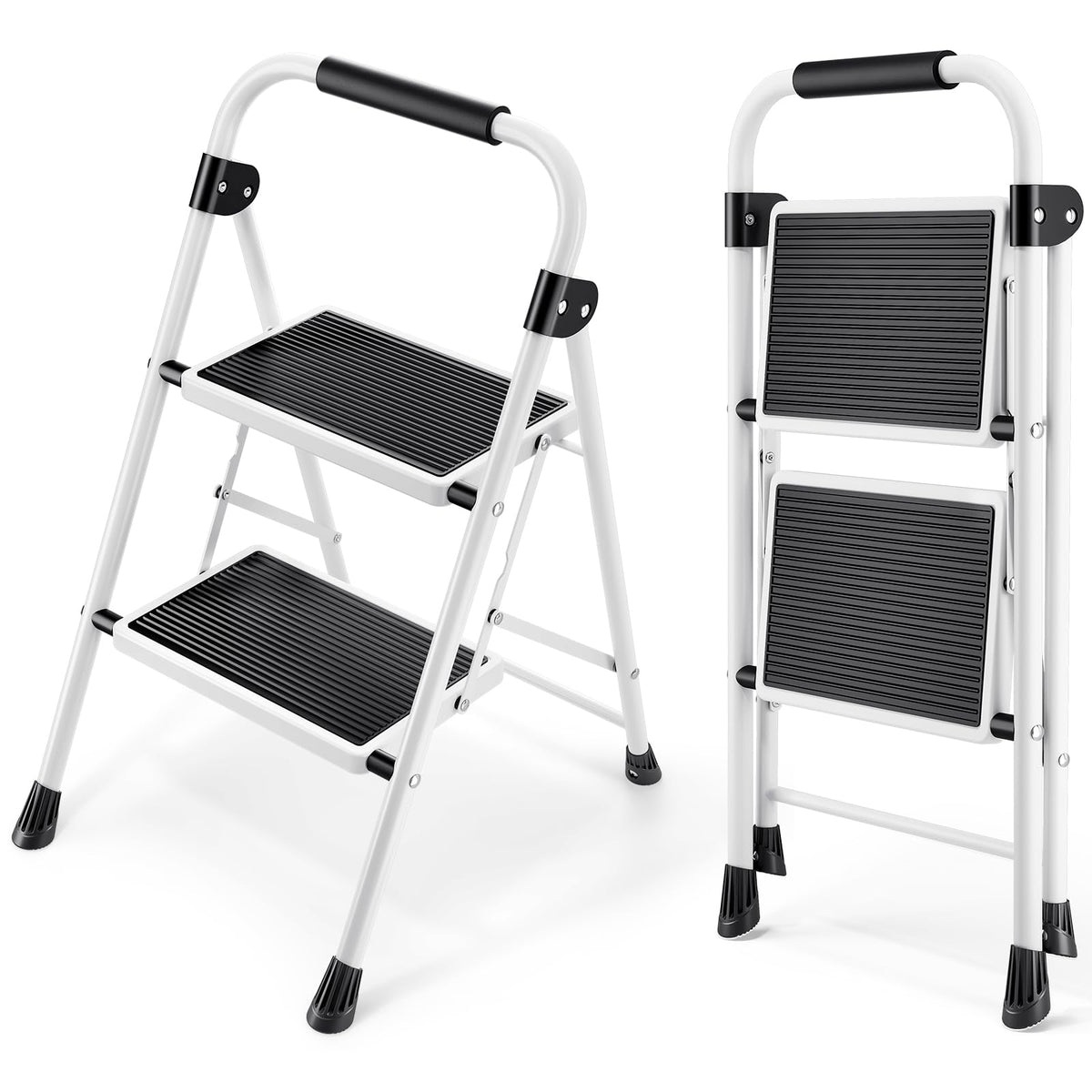 2 Step Folding Step Stool with Handrails White T778001
