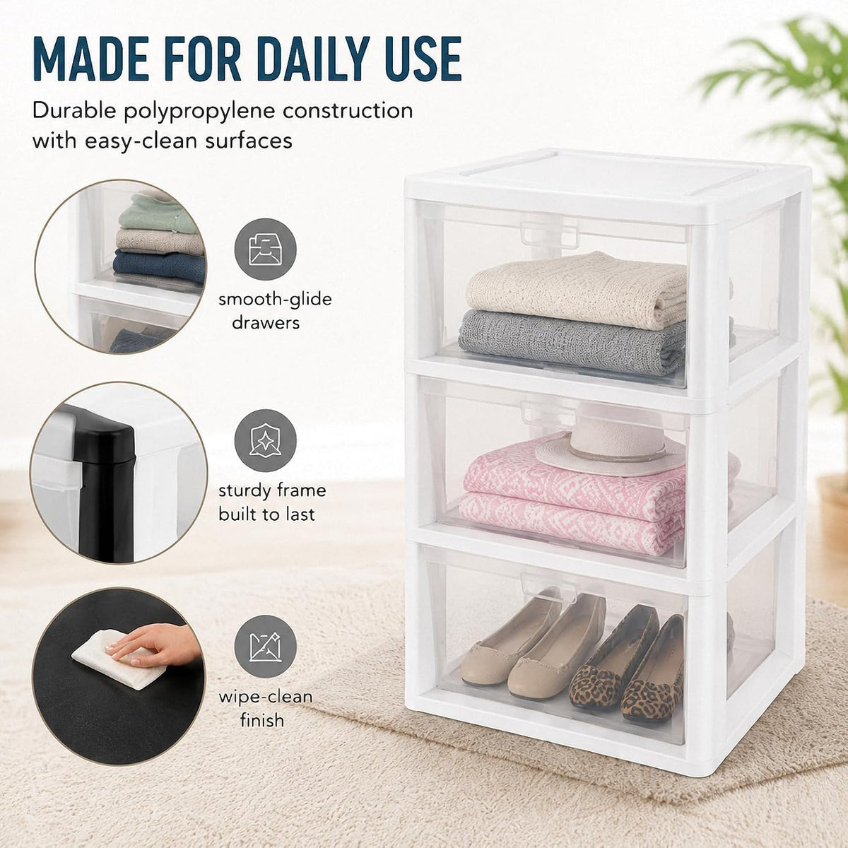 3 Drawer Clear Plastic Storage Organizer S622