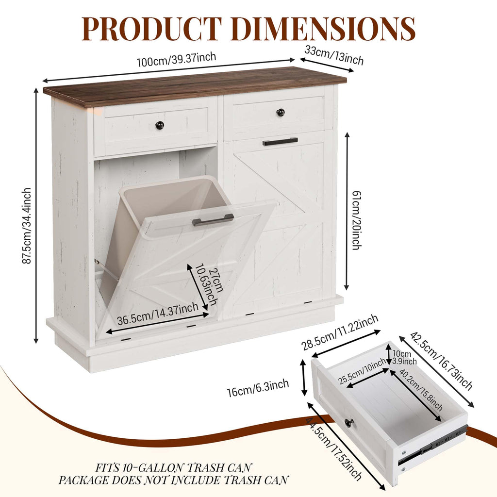White Double Tilt Out Trash Can Cabinet with 2 Storage Drawers Y712