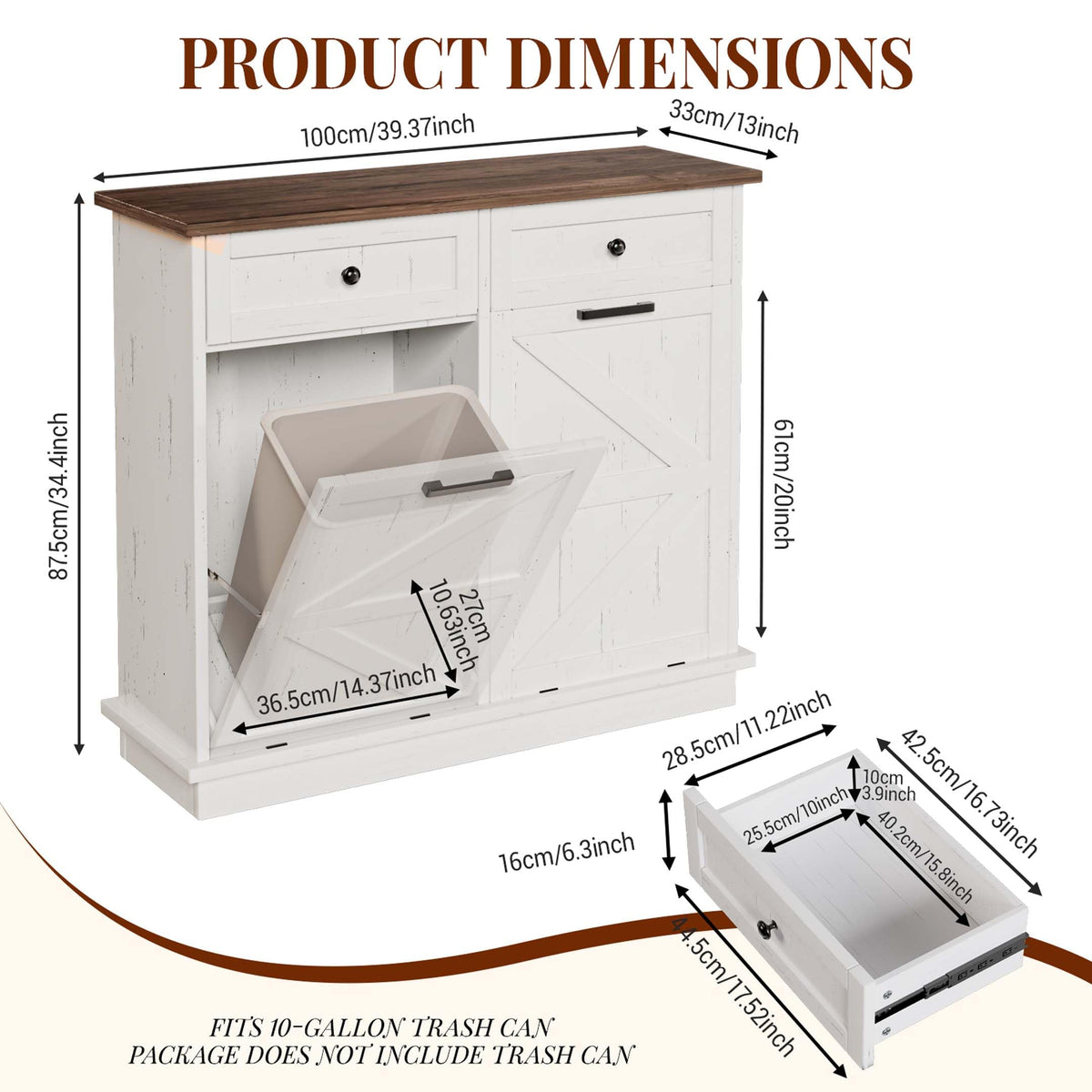White Double Tilt Out Trash Can Cabinet with 2 Storage Drawers Y712