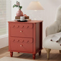 Red 2 Drawer Nightstand with Solid Wood Legs O715