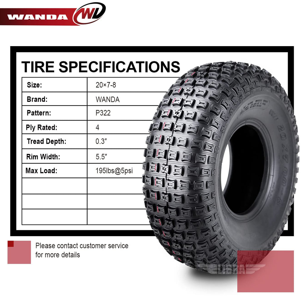 Set 2 ATV Tires 20x7-8 4PR Y147