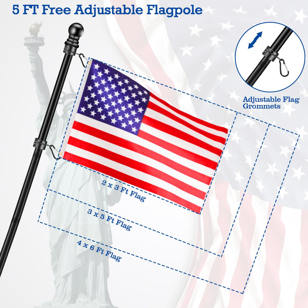 Black 5 FT Stainless Steel Wall Mount Flag Pole Kit D8755