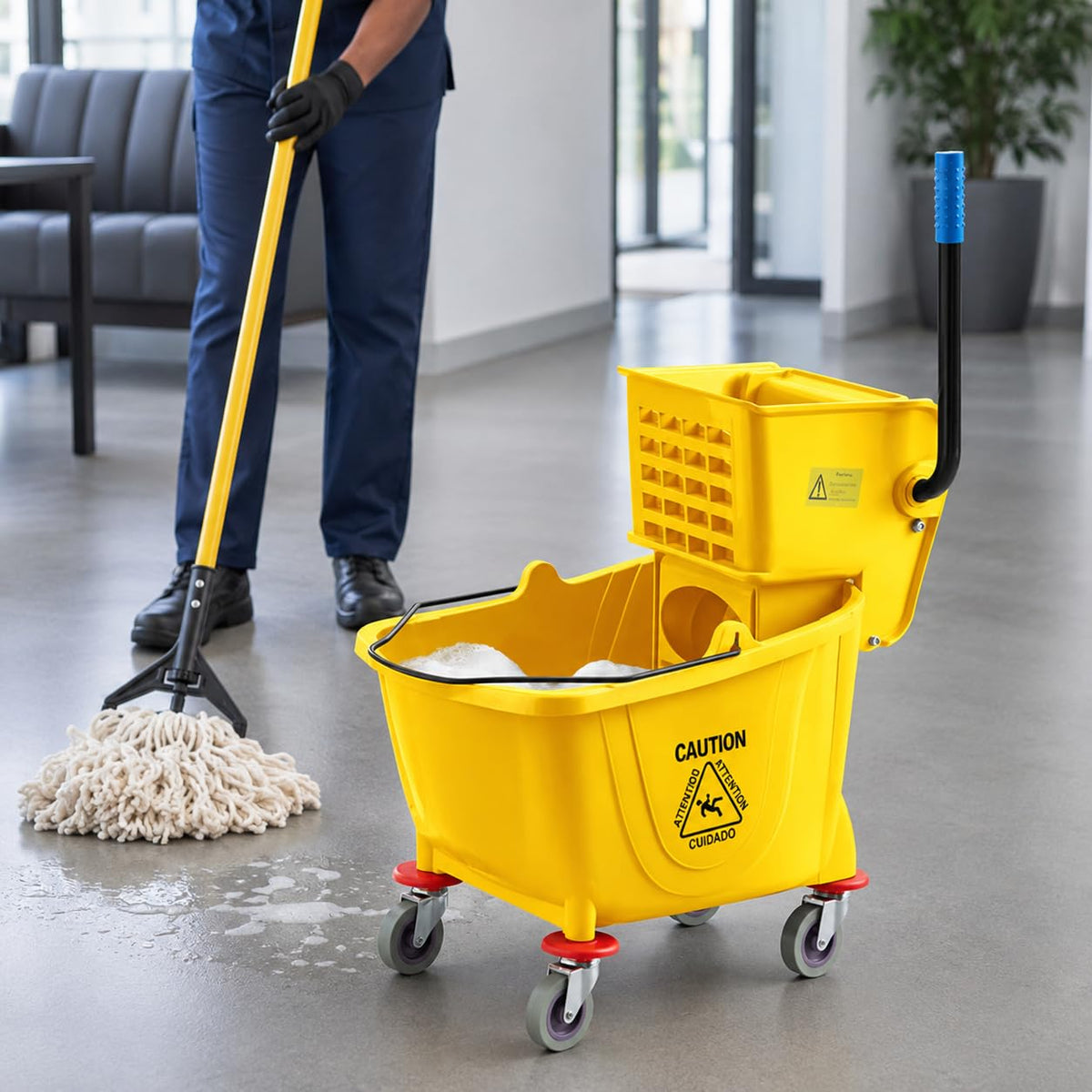 Yellow 35 Quart Mop Bucket with Wringer on Wheels O798476