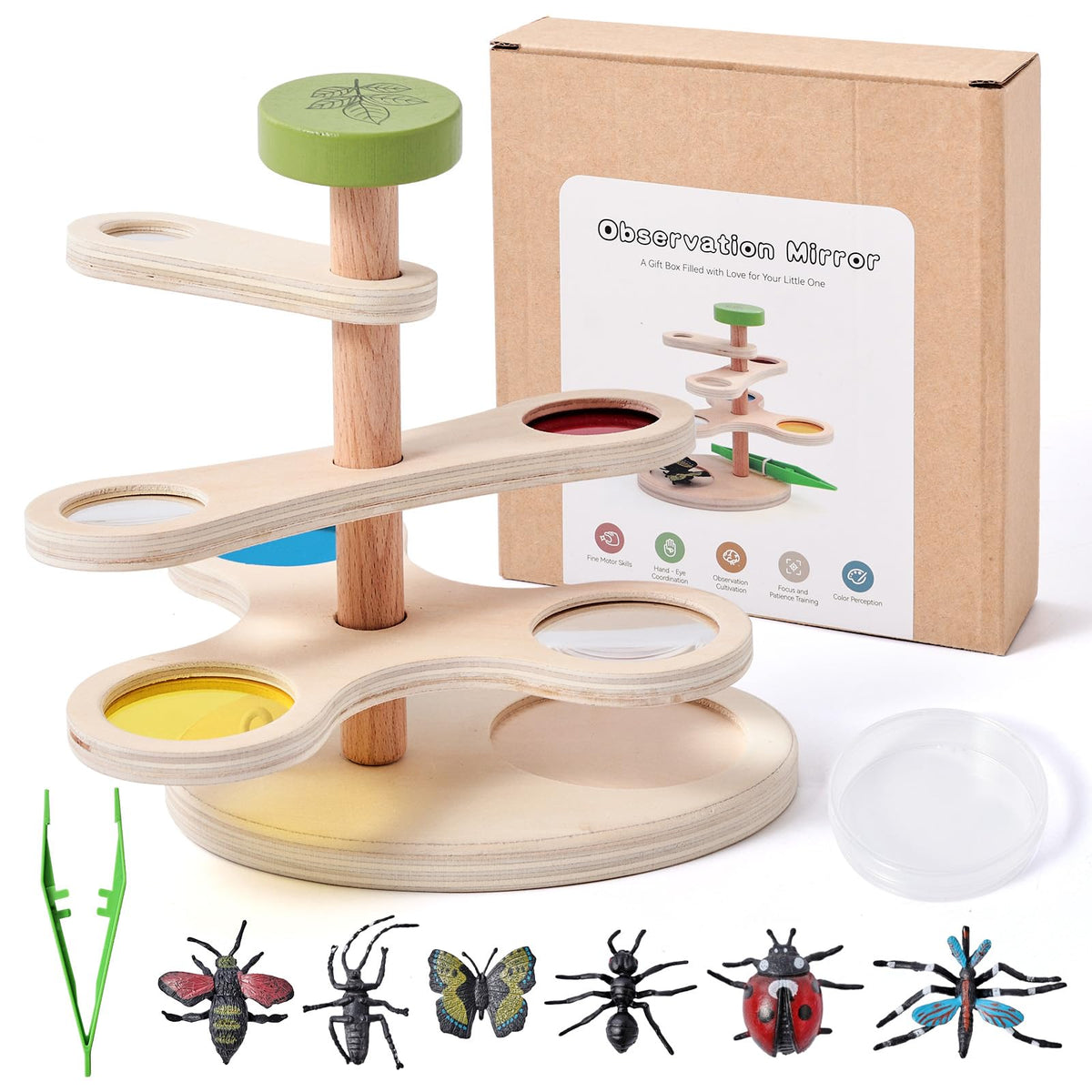 Insect Observation Kit with Tweezers, Petri Dish and 6 Insect Models J189238