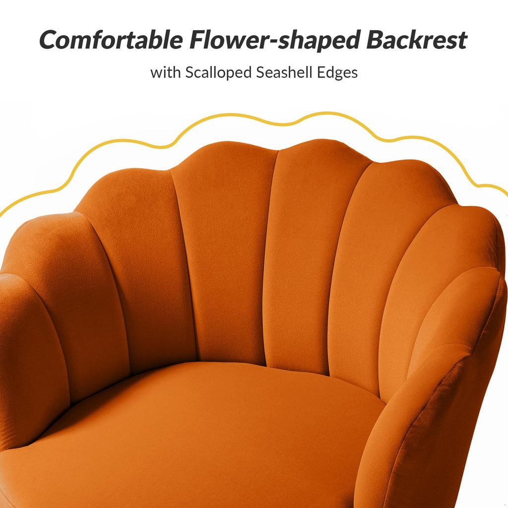Orange Velvet Channel Tufted Accent Chair with Gold Legs Y736972