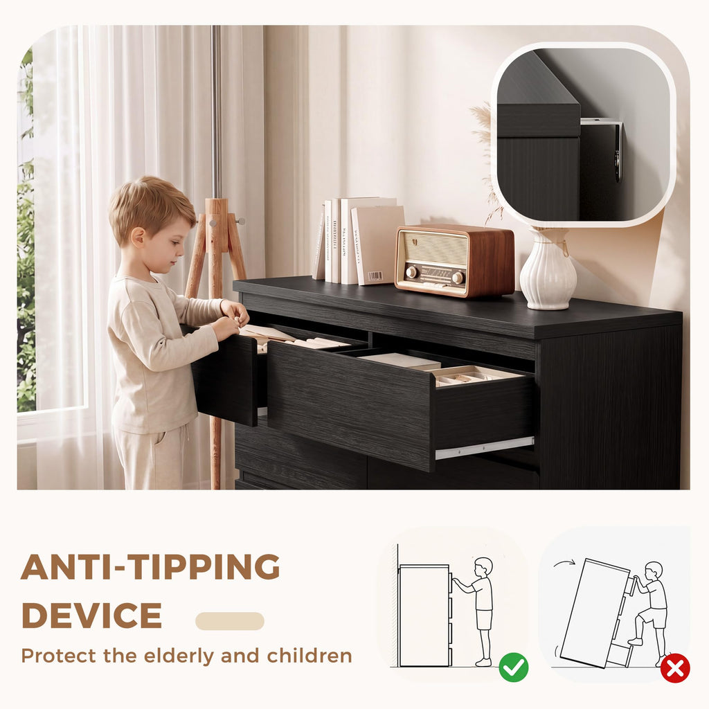Black 6 Drawer Wood Double Dresser H888246