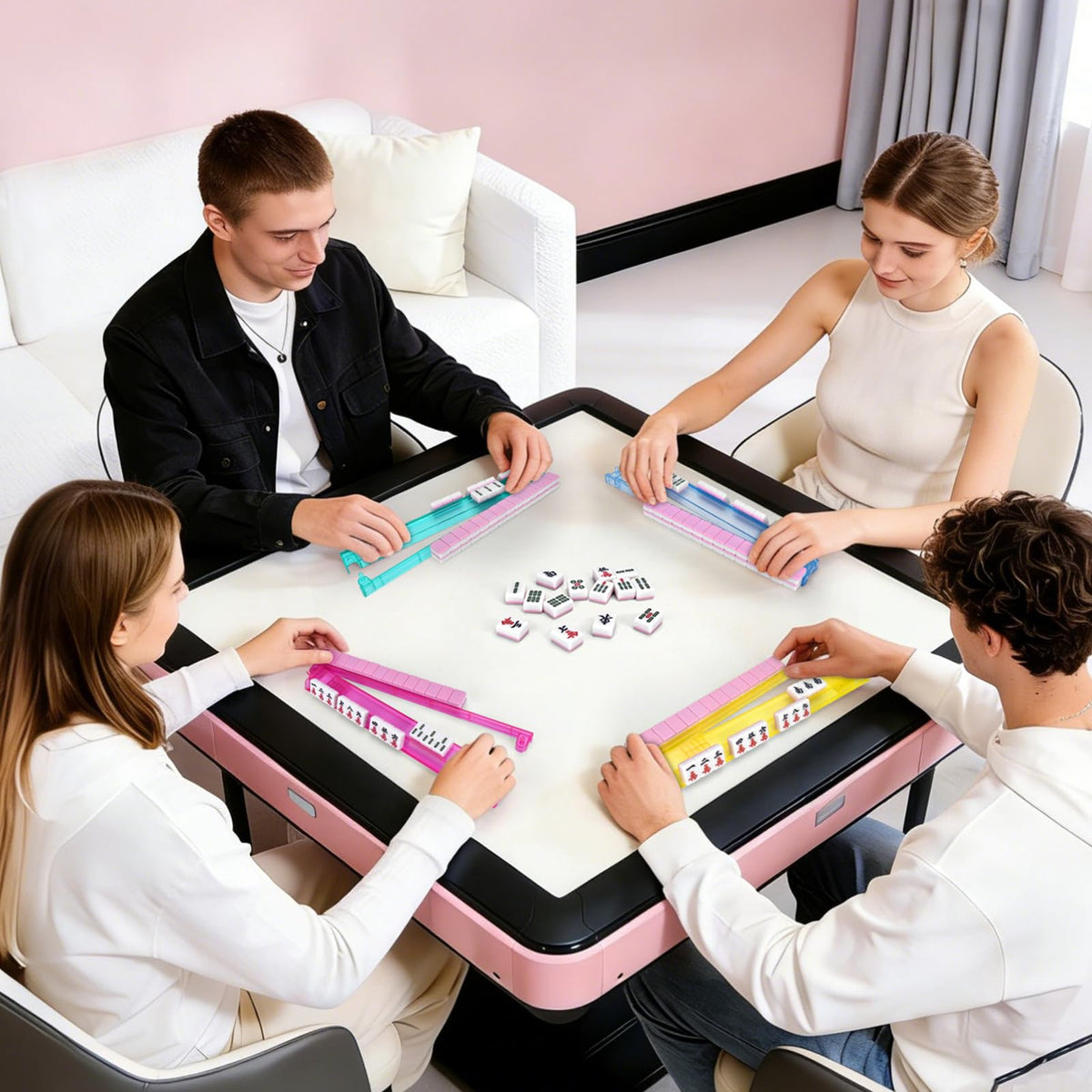 Clear Mahjong Racks with Pushers, 4-Pack Non-Slip Acrylic Q76720