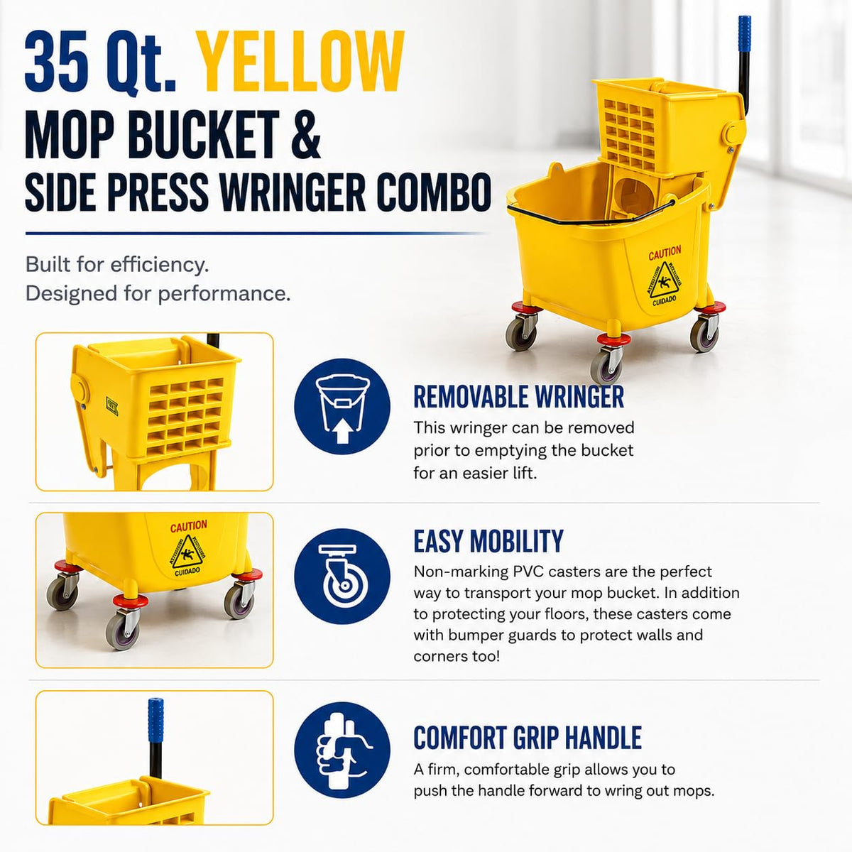 Yellow 35 Quart Mop Bucket with Wringer on Wheels O798476