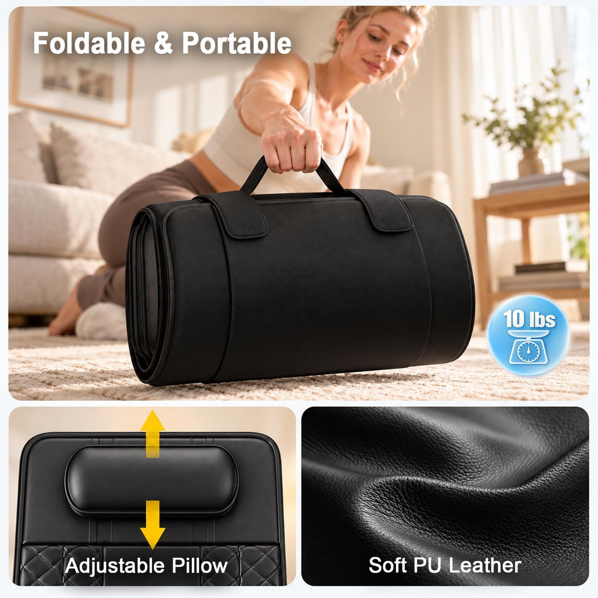 Full Body Massage Mat with Heat, 3D Stretching Back Massager Pad, 4 Modes 3 Intensities 3 Heat Levels, Portable Foldable PU Leather P1135