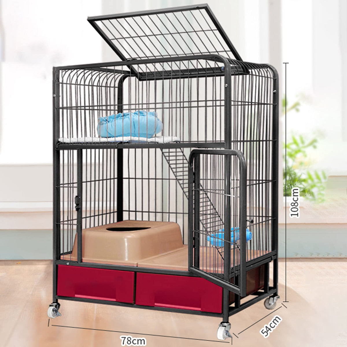Heavy Duty Metal Dog Crate with Four Wheels J9162
