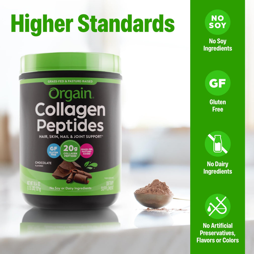 Hydrolyzed Collagen Peptides Powder, Chocolate, 1lb G96358