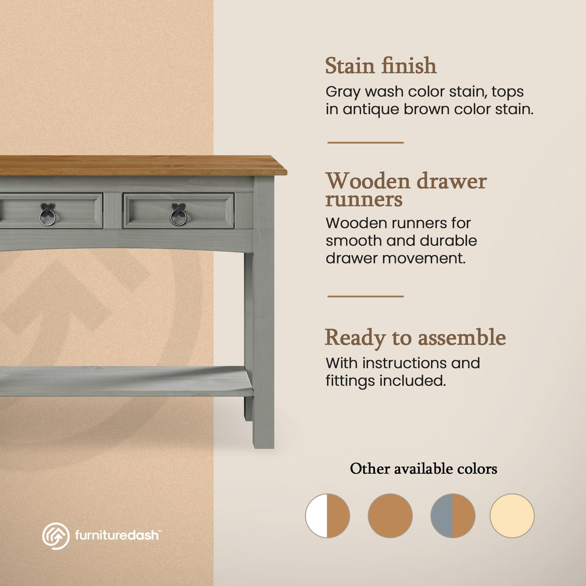 Solid Wood Console Table with 2 Drawers B59073