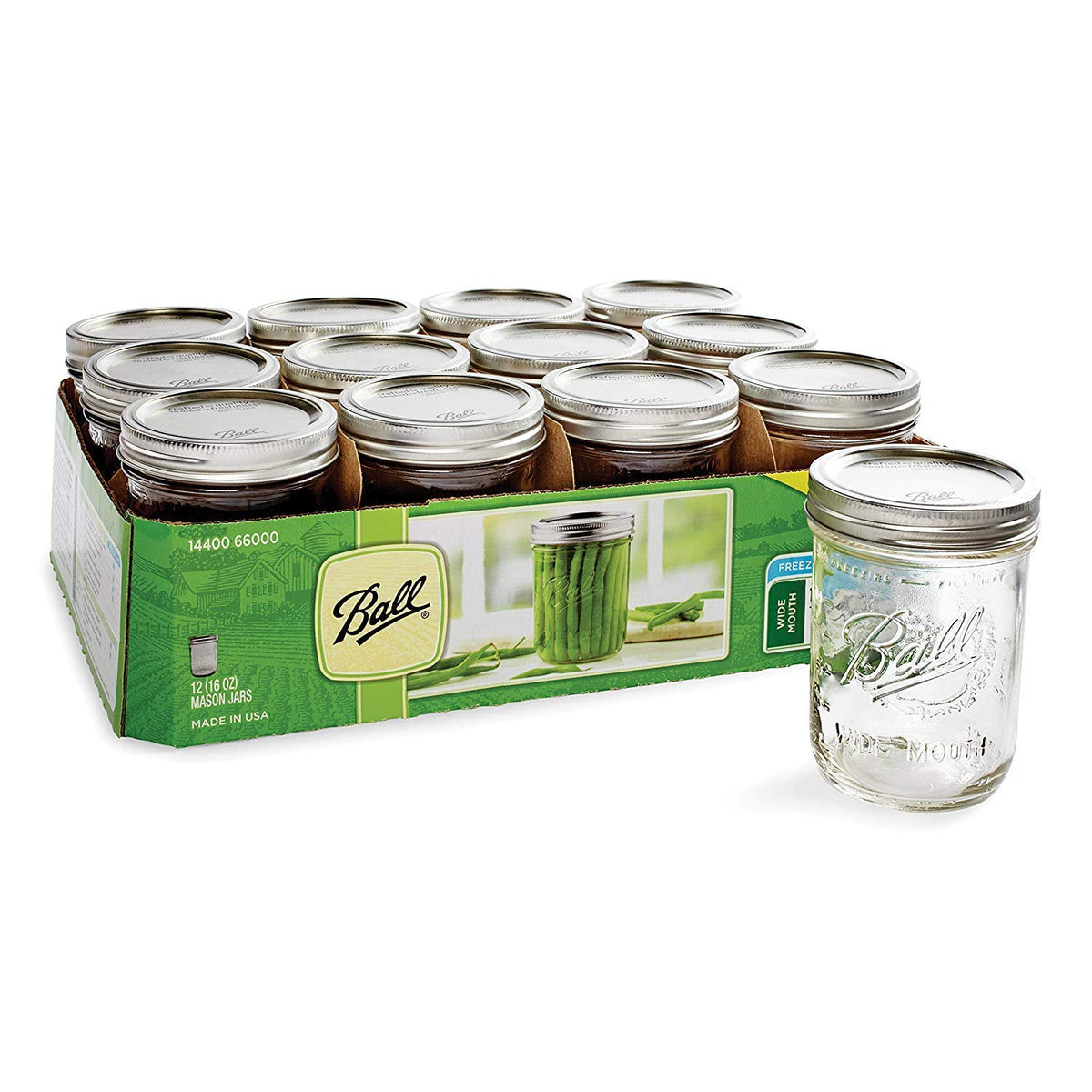 16-Ounce Glass Mason Jar with Lids and Bands, 12-Count T372666