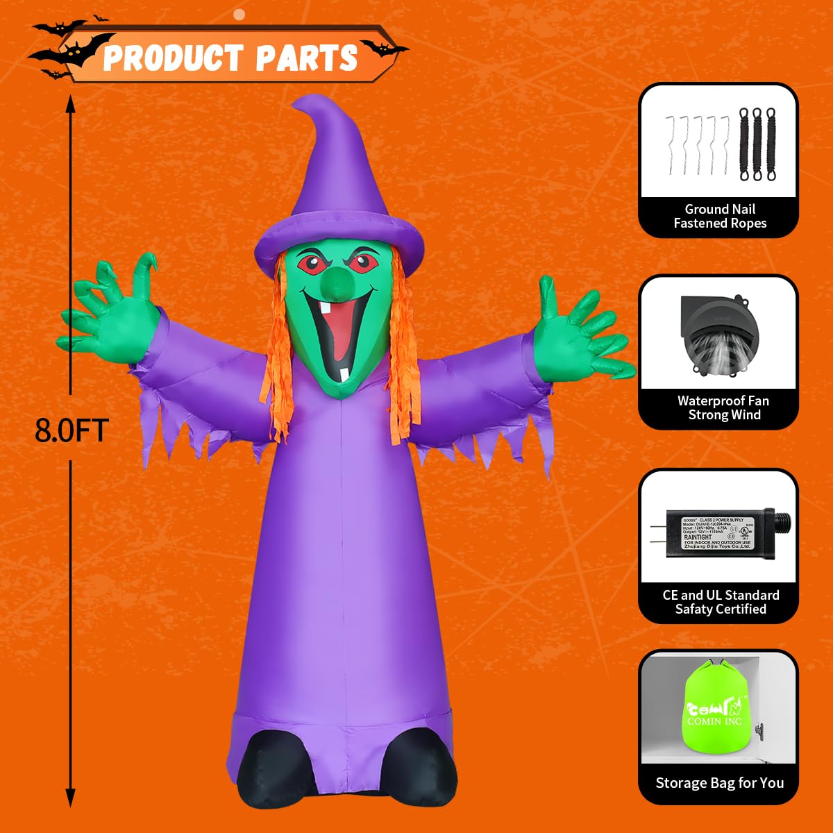8FT Purple Halloween Inflatables with LEDs S34908