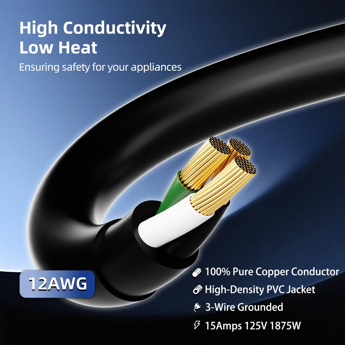 100 FT 12 Gauge Black Extension Cord with 3 Outlet H729470