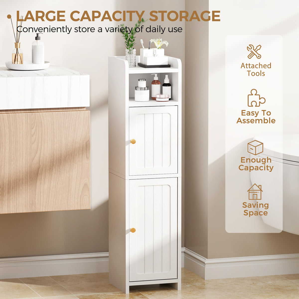 Small 2 Doors Narrow Bathroom Storage Cabinet U28123