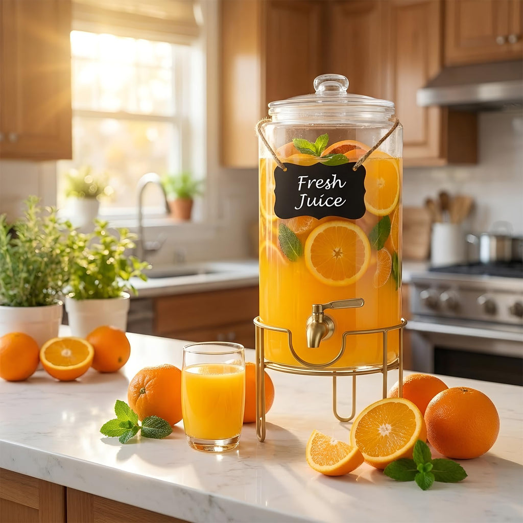 1 Gallon Glass Drink Dispenser with Stainless Steel Spigot D7314