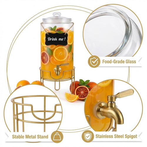 1 Gallon Glass Drink Dispenser with Stainless Steel Spigot D7314