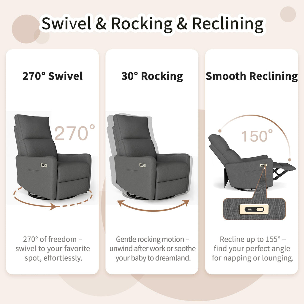 Dark Gray Velvet Swivel Rocker Chair R7523