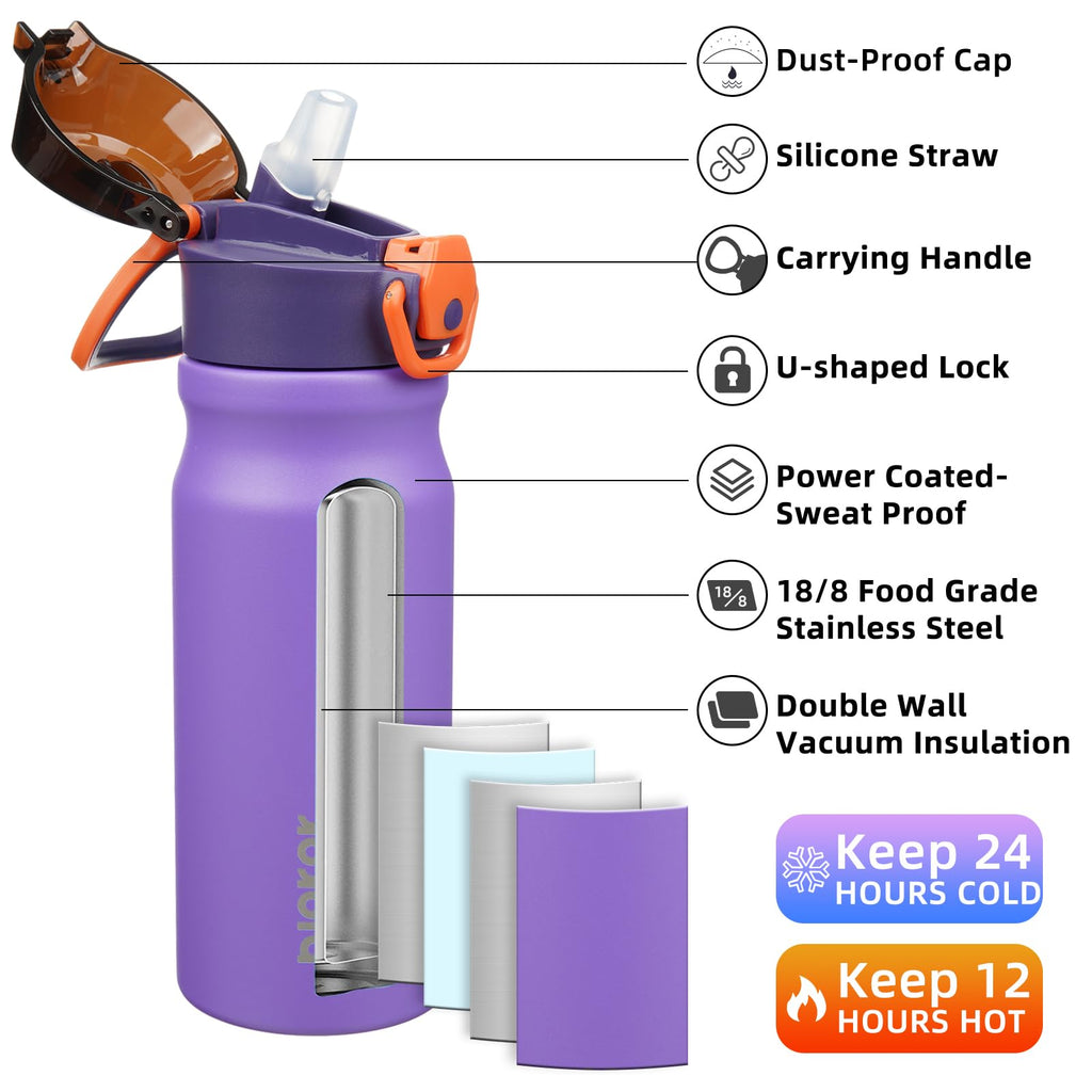 18 oz Insulated Stainless Water Bottle with Straw & Handle B6531