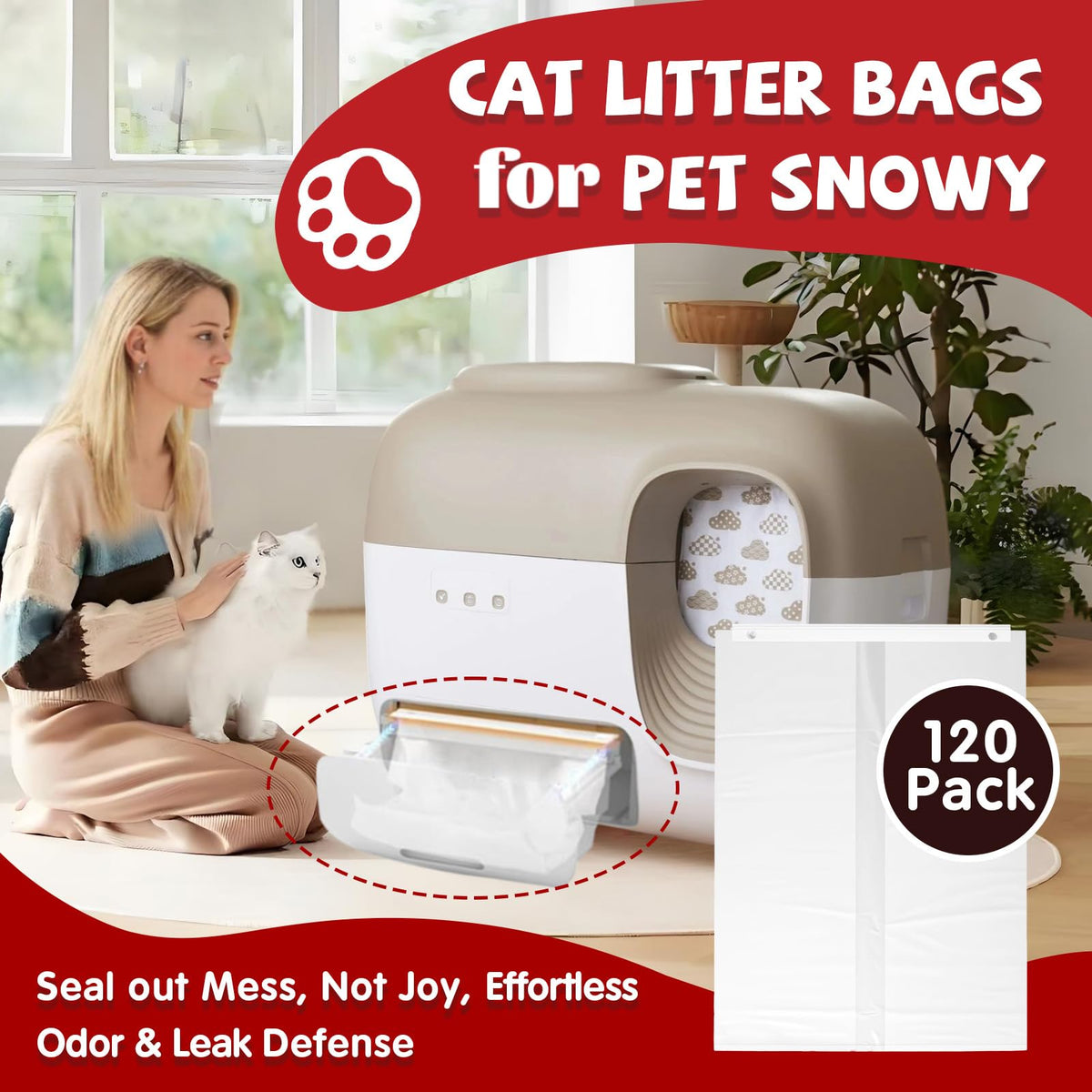 120 Pcs Self-Sealing Drawer Cat Litter Bags U304050