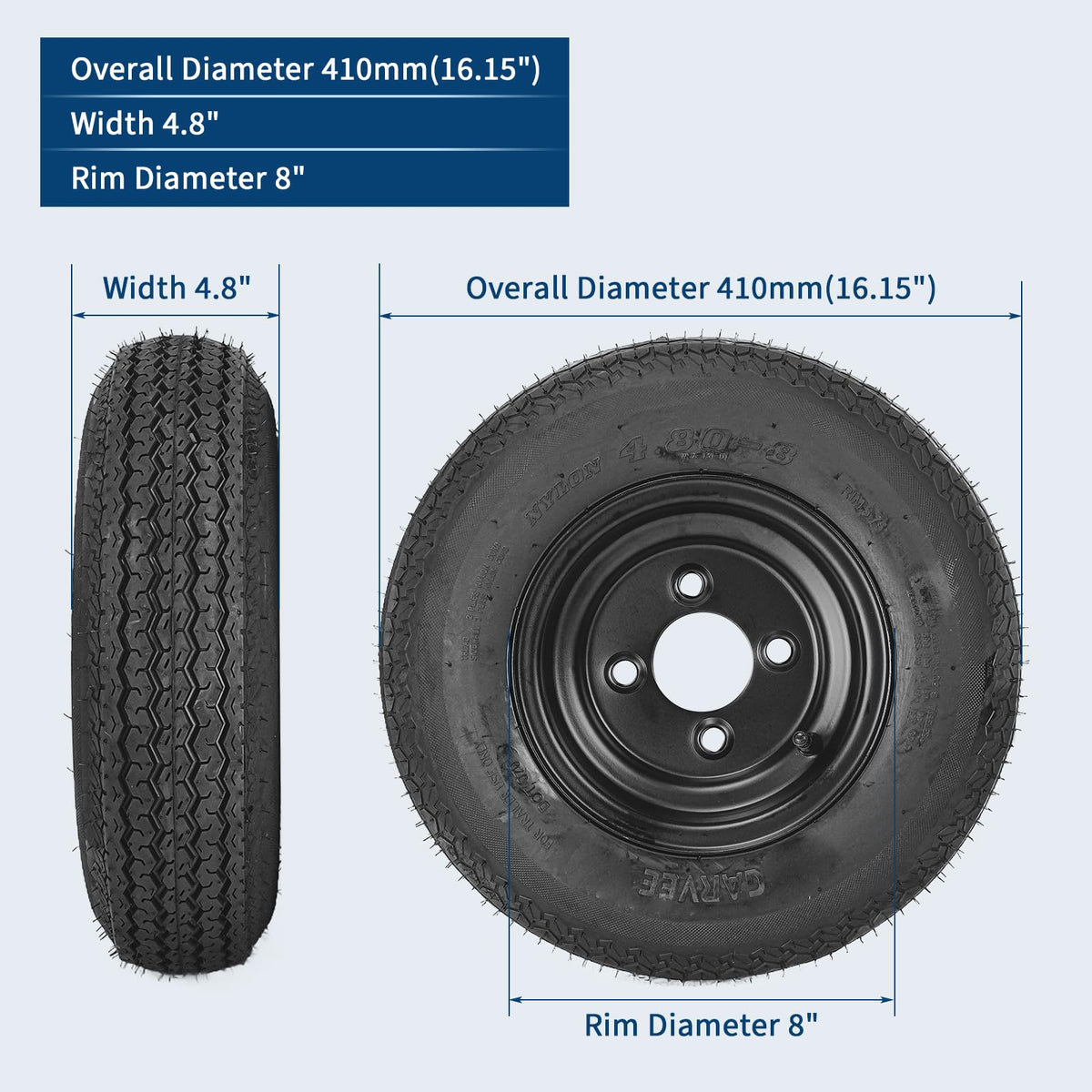 2-Pack Trailer Tire on Rim 4.80-8 4 Lug Black S567161