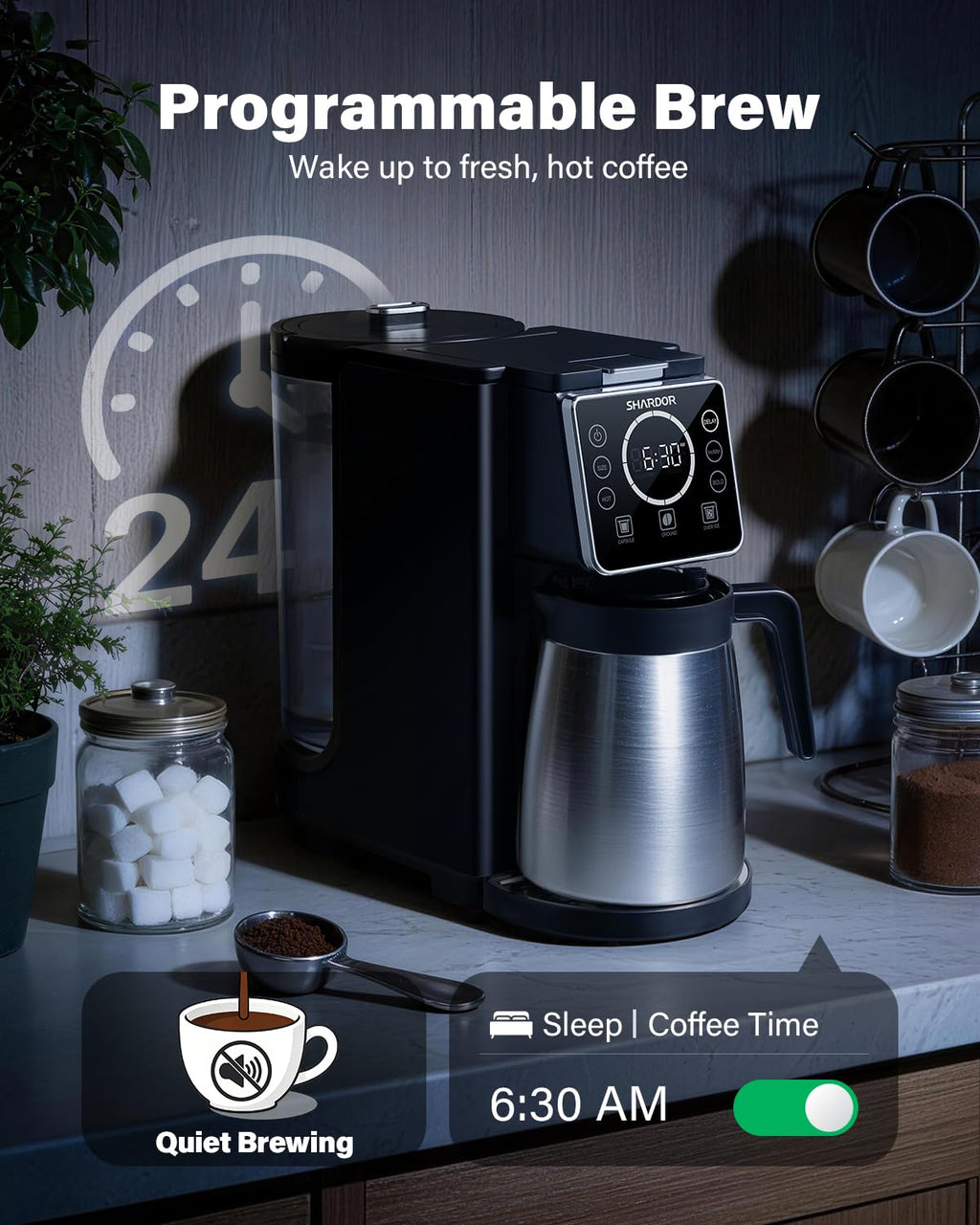 Single Serve Coffee Maker with Thermal Carafe, Matte Black L561