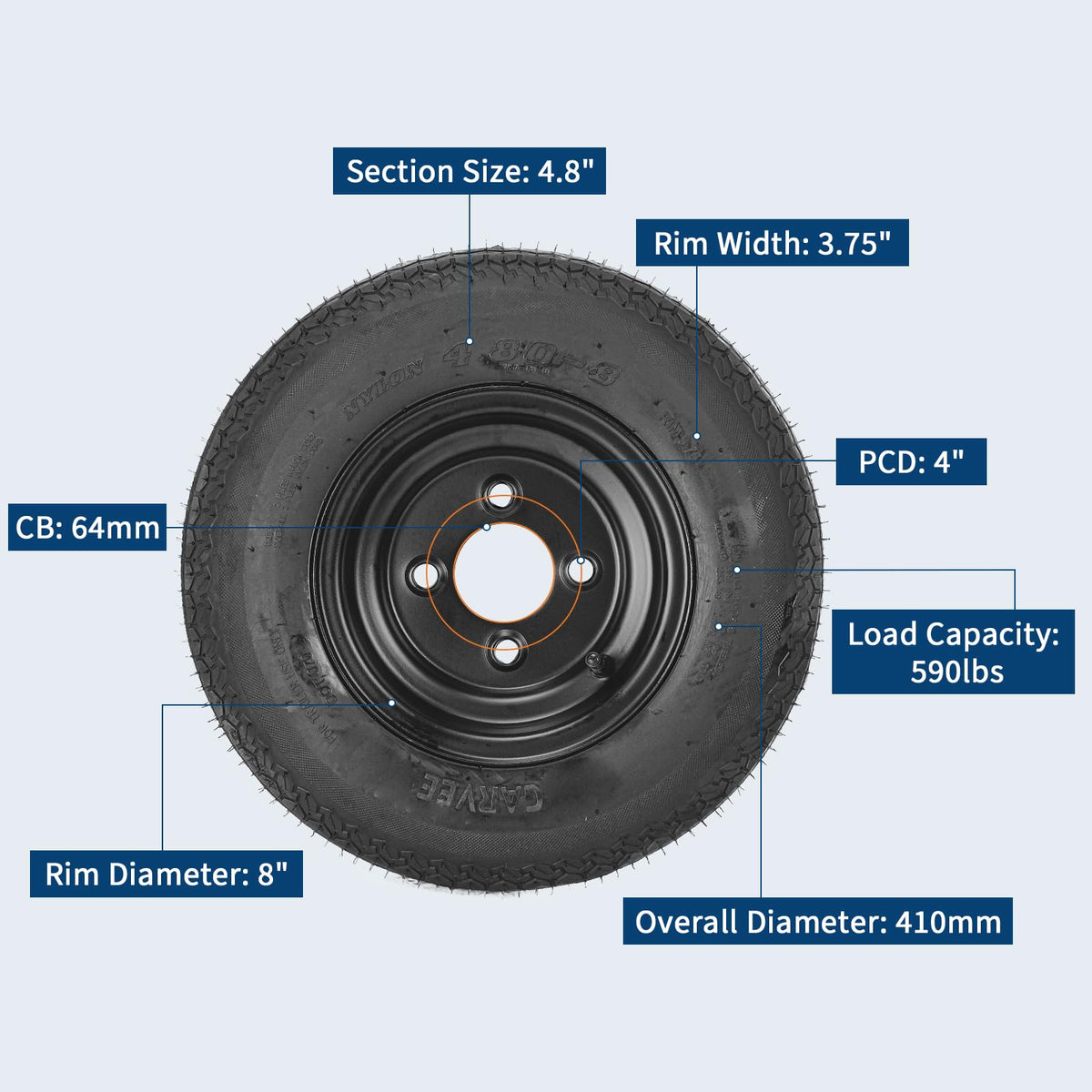 2-Pack Trailer Tire on Rim 4.80-8 4 Lug Black S567161