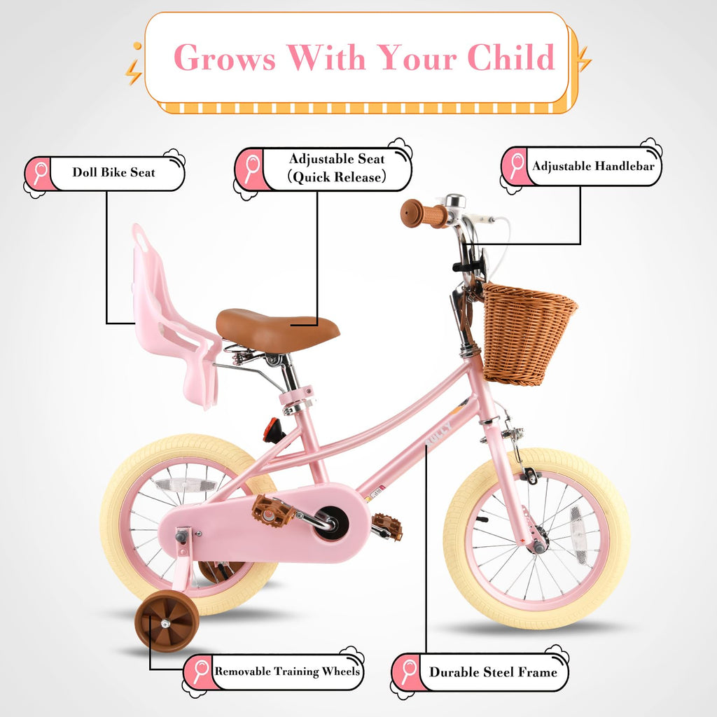 Kids Bike with Training Wheels, Basket and Streamers O329826