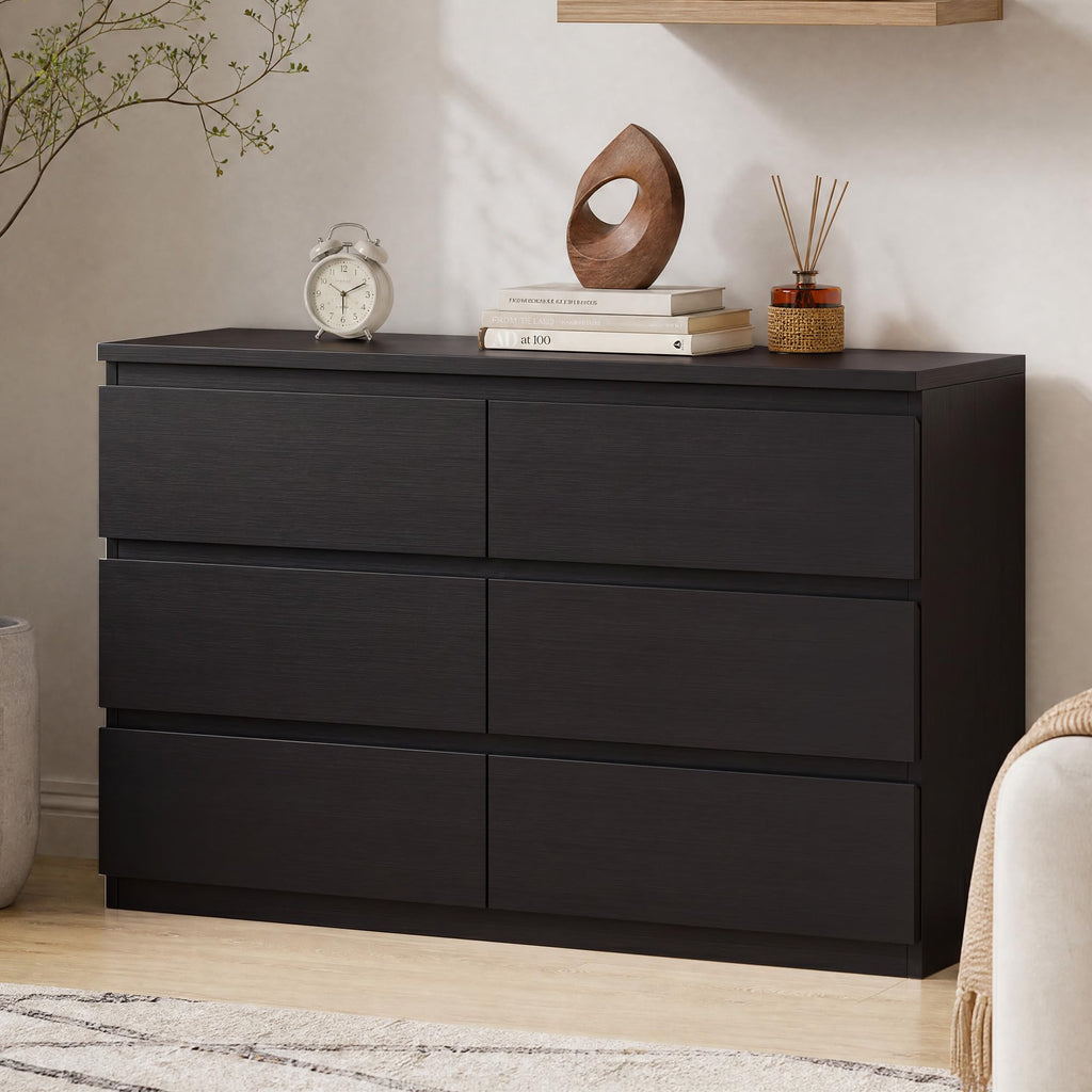 Black 6 Drawer Wood Double Dresser H888246