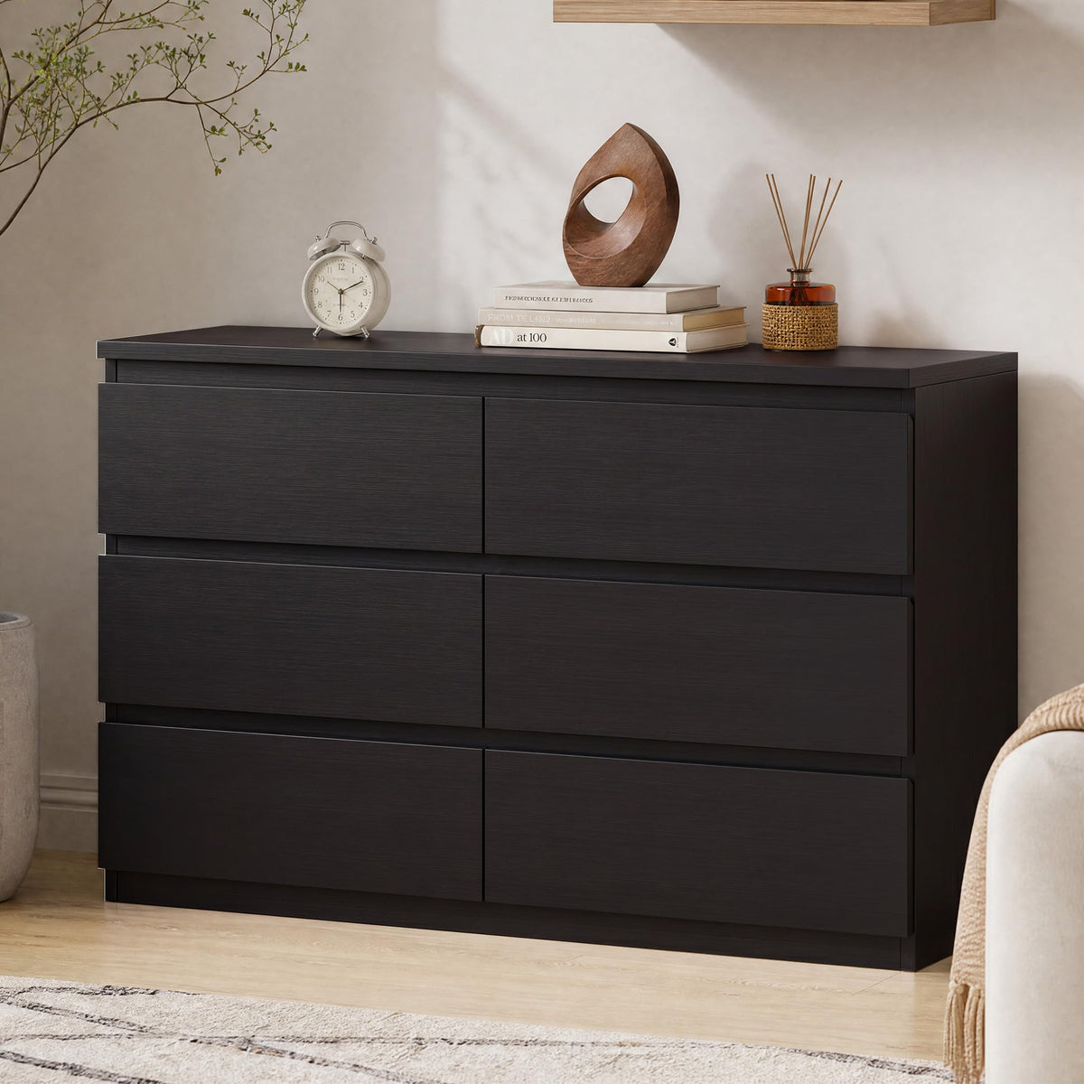 Black 6 Drawer Wood Double Dresser H888246