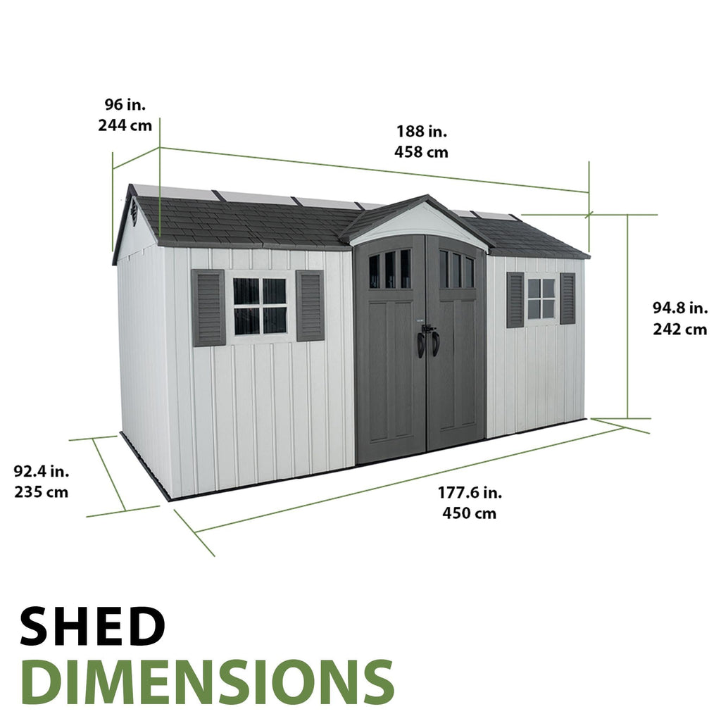 15x8 Ft Gray Resin Outdoor Storage Shed with Lockable Doors D371480