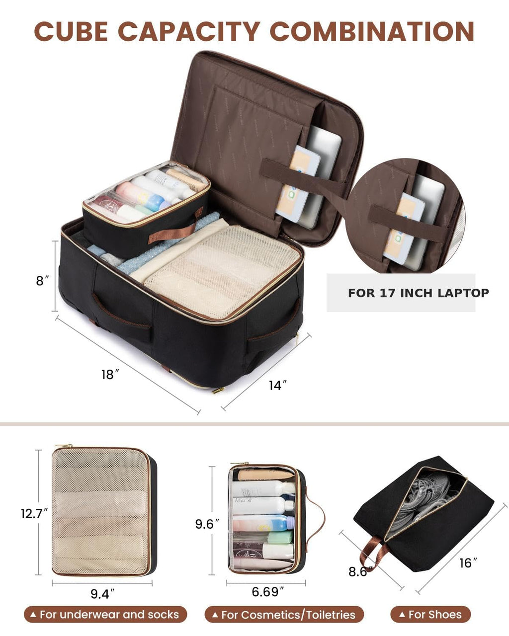 Rolling Backpack with Wheels, 17 Inch 57L Water Resistant R556