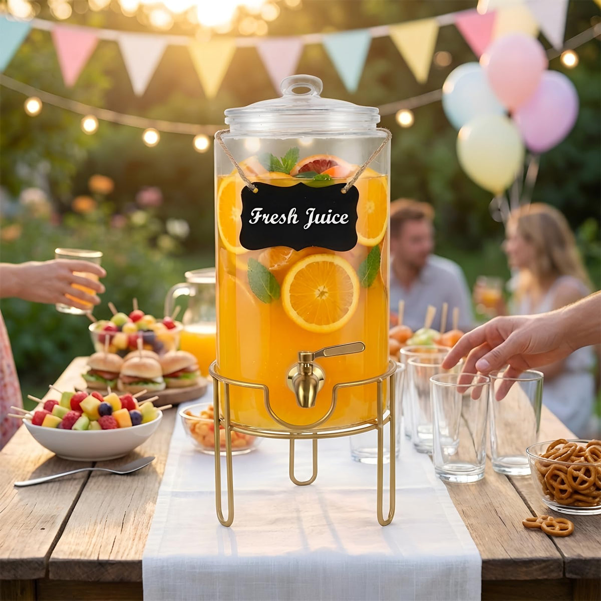 1 Gallon Glass Drink Dispenser with Stainless Steel Spigot D7314
