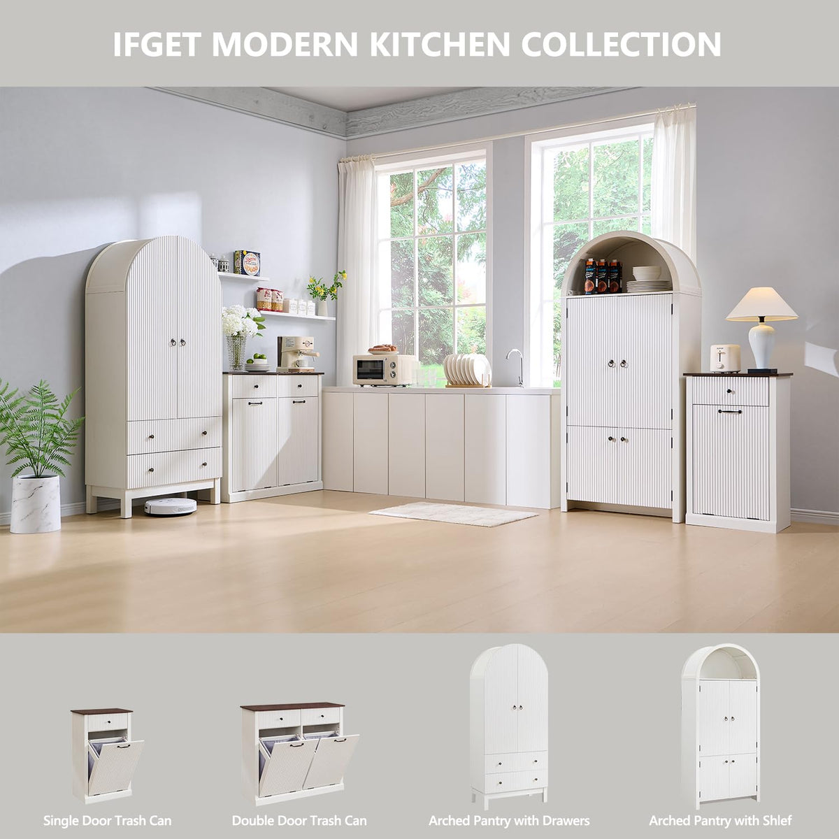 Antique White Tilt-Out Trash Can Cabinet S506969