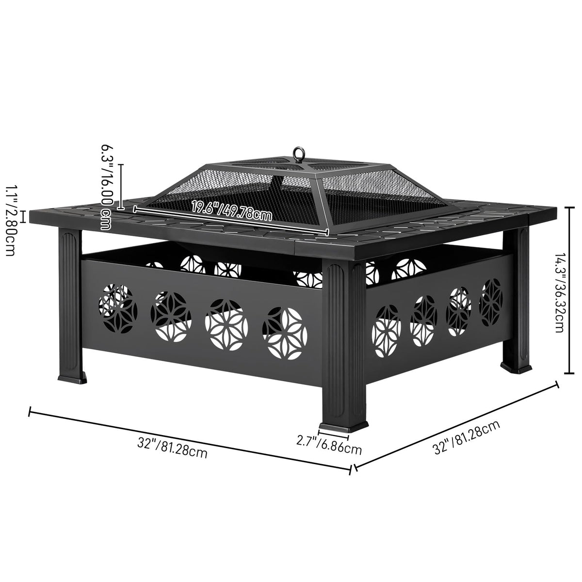 32 Inch Black Wrought Iron Wood Burning Fire Pit G829