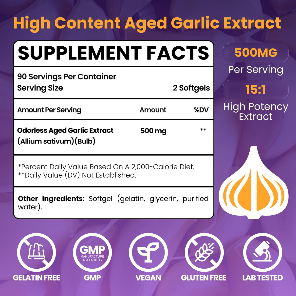 Aged Garlic Extract Capsules 7500mg 180 Softgels N5412