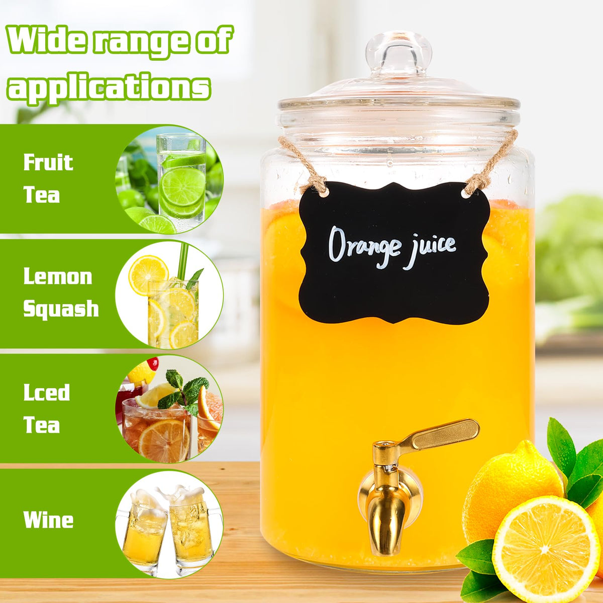 1 Gallon Glass Drink Dispenser with Stainless Steel Spigot D7314