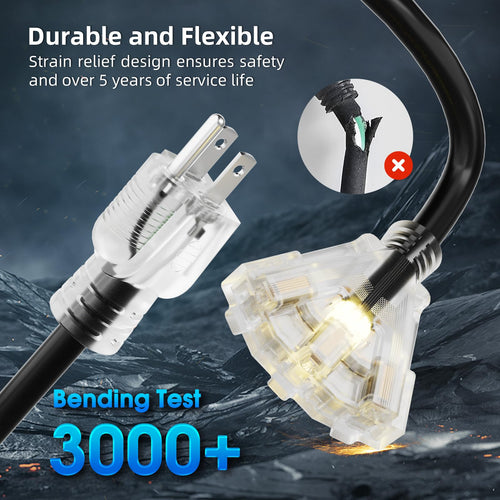 100 FT 12 Gauge Black Extension Cord with 3 Outlet H729470