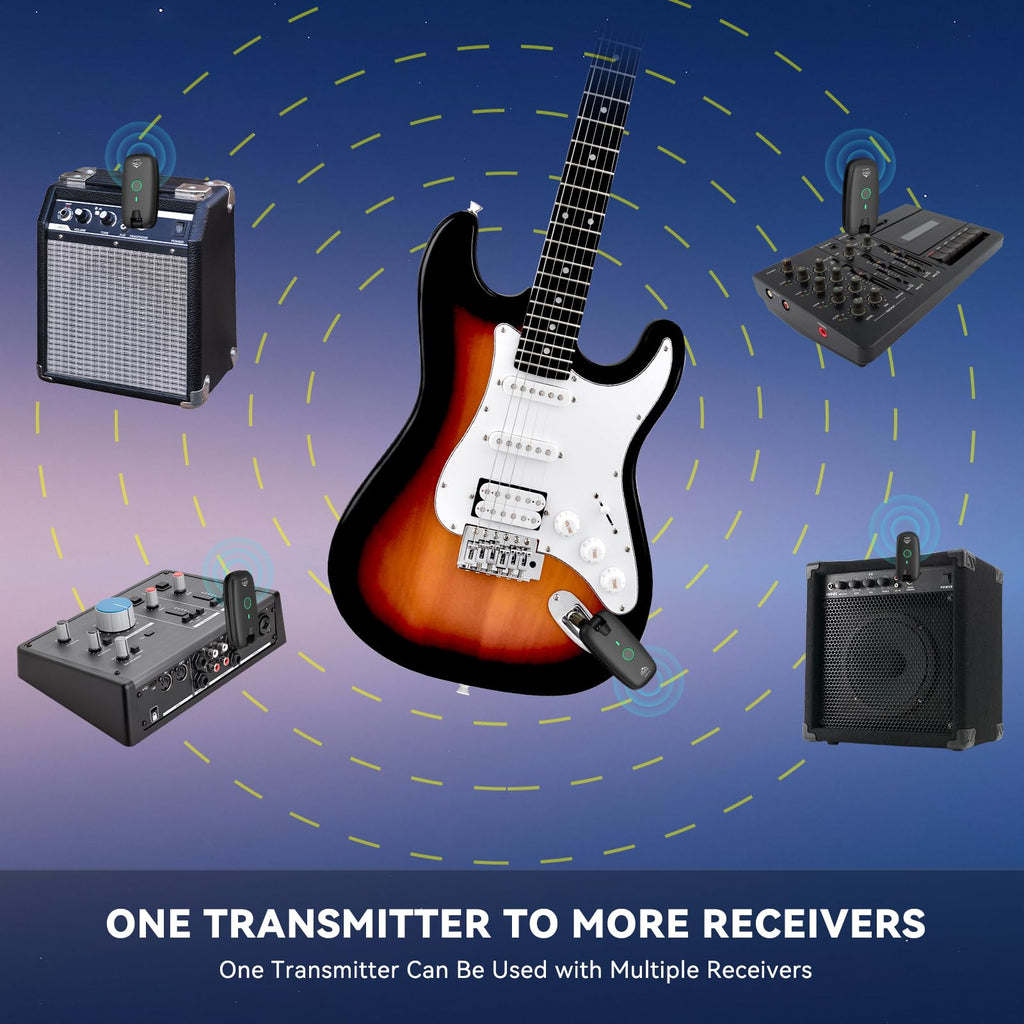 Wireless Guitar System Transmitter Receiver 7-Channel Rechargeable Black H99865